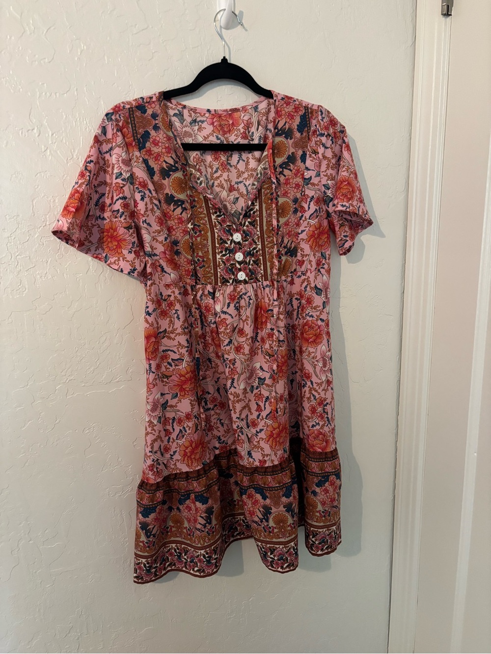 Amazon Pink Floral Boho Short Sleeve Dress